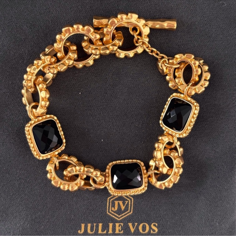 Julie Vos Gold Link Bracelet with Black Stones